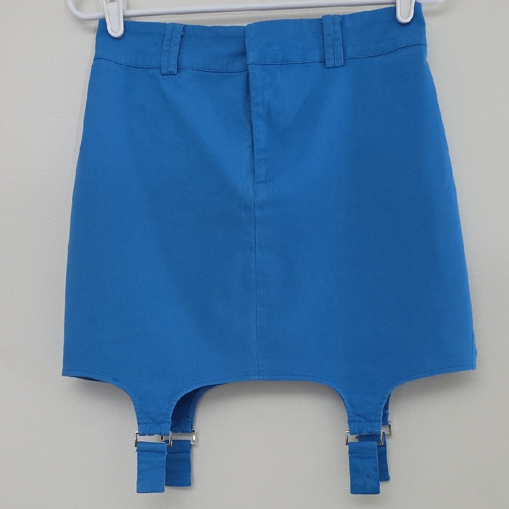 Blue Mini Skirt with Suspender Details